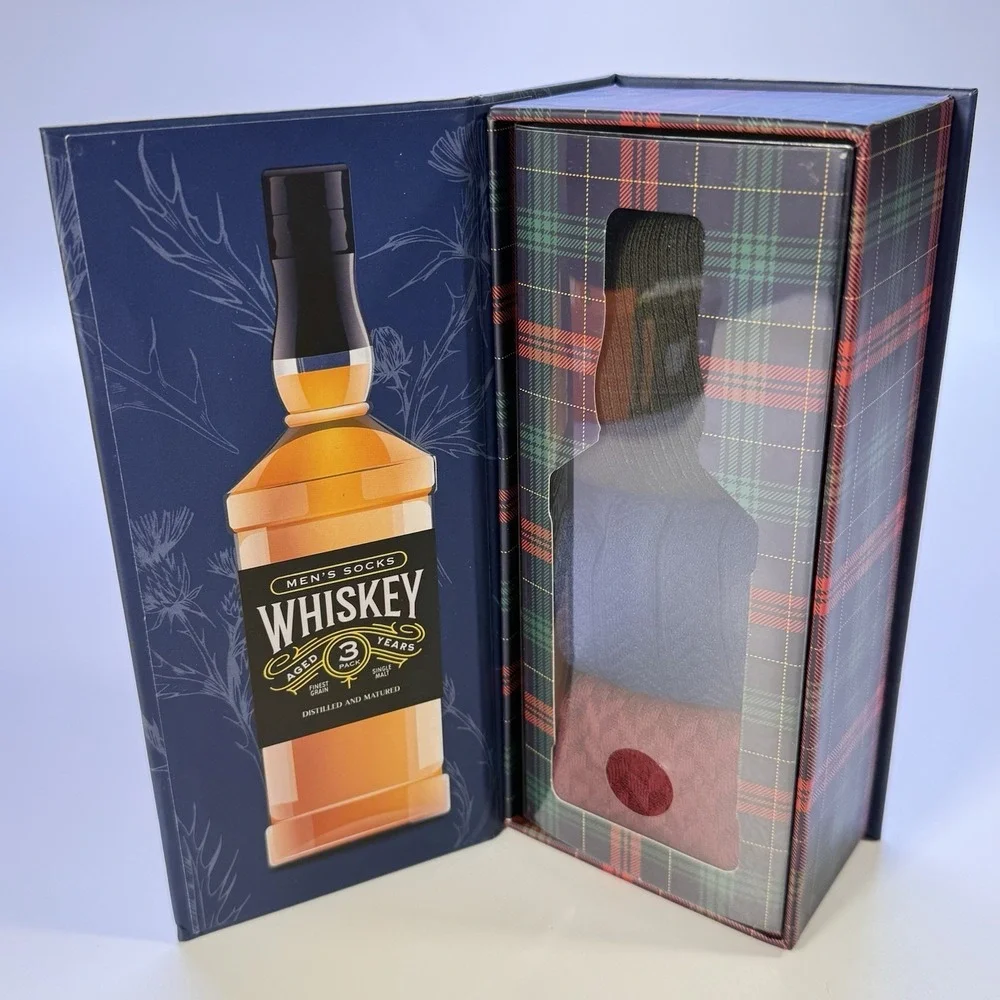 Whiskey Socks 3 Pairs Men's Crew Socks Size 8-12 NIB Black Blue Red‎ New